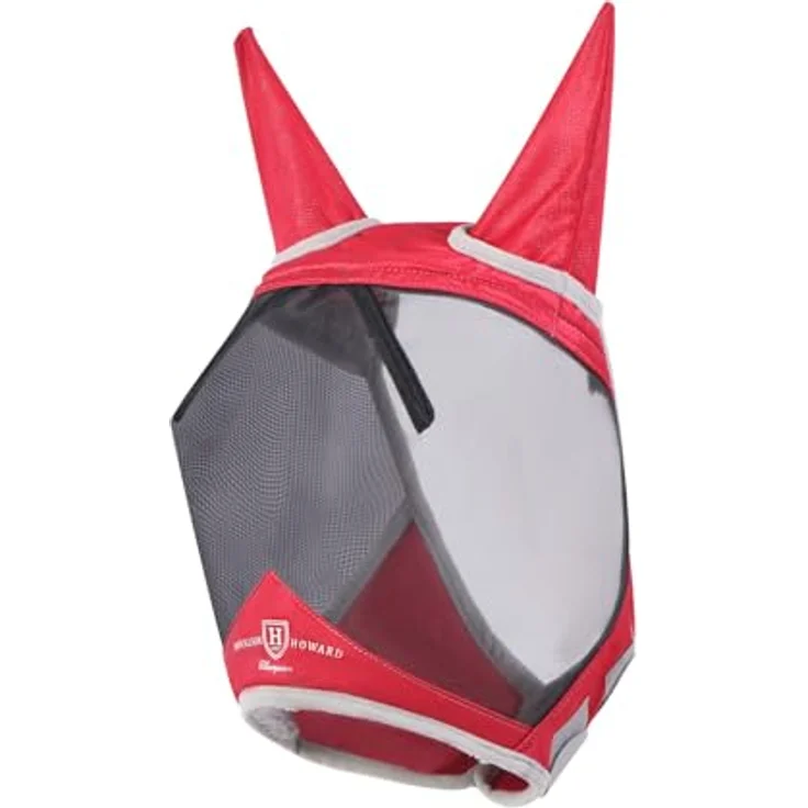 Harrison Howard CareMaster Pro Luminous Pferde Fliegenmaske, UV-Schutz mit Ohrenschutz, anatomisch geformt, rot, Vollblut (M) – Bild 2