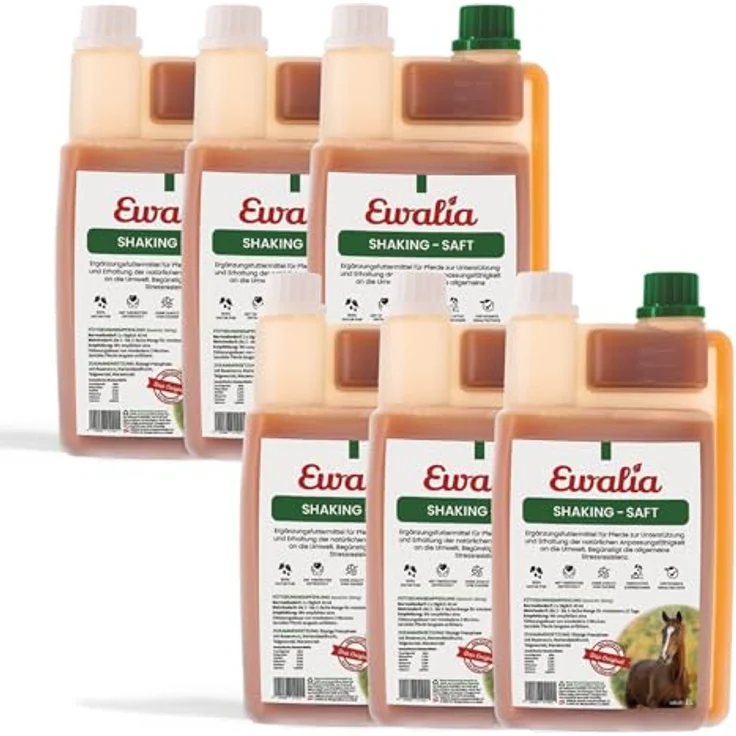 EWALIA Shakingsaft, Beruhigendes Ergänzungsfuttermittel für Pferde, 100% natürliche Kräuterformel zur Unterstützung der Stressresistenz, 6x1 Liter – Bild 1