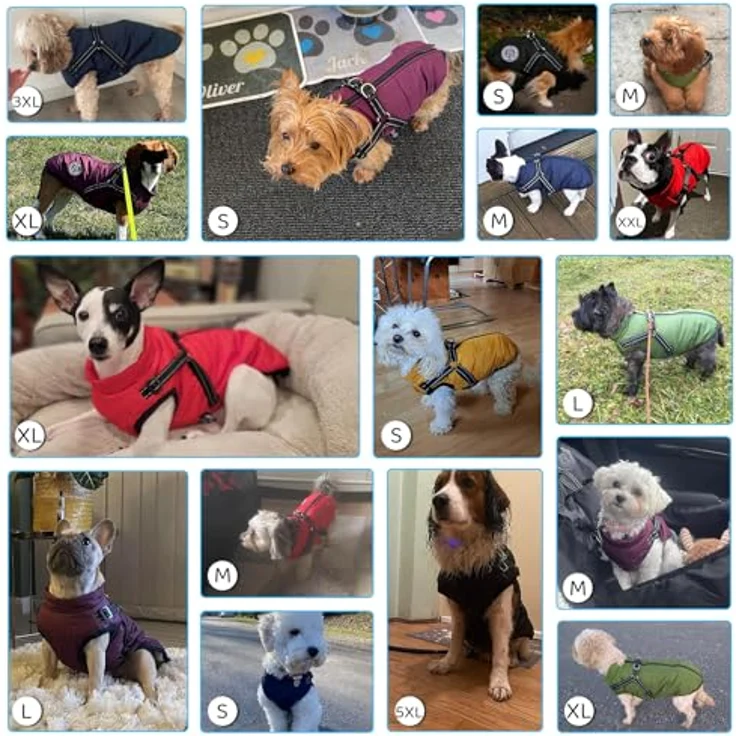 Savlot Hundejacke Wintermantel, wasserdicht mit Reißverschluss und Brustgurt, gepolstert, Schwarz, Größe S – Bild 4
