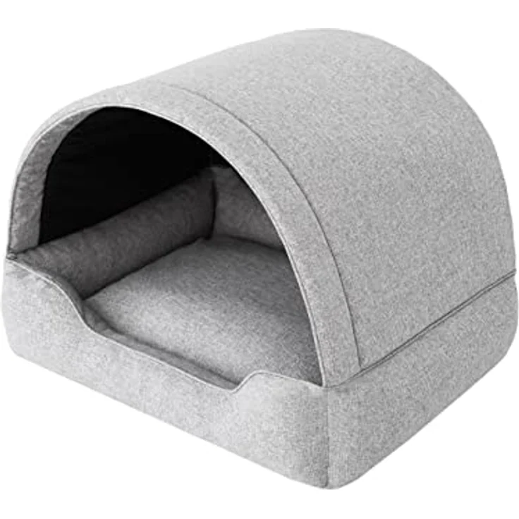 DOGGY Hundehöhle/Hundebett, 2-in-1 Haustierbett mit abziehbarem Bezug, wasserdicht, OEKO-TEX-zertifiziert, Farbe Asche, 60x47 cm – Bild 1