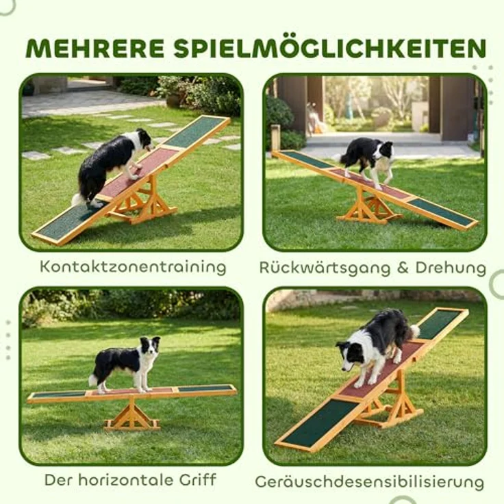 PawHut Hundewippe, Agility Wippe aus Kiefernholz, anti-rutsch Oberfläche, für große Hunde bis 30 kg, 180 x 30 x 30 cm, Natur – Bild 5