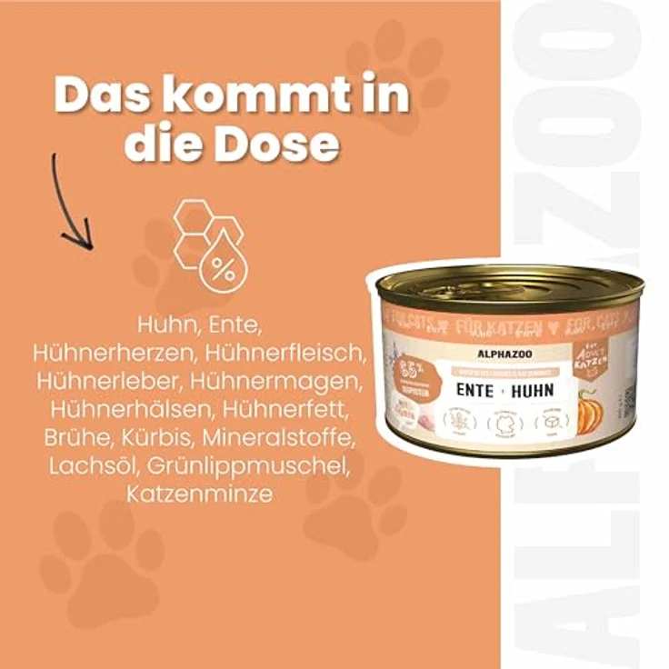 alphazoo Katzenfutter Ente + Huhn 6x200g – Getreidefreies Premium-Nassfutter mit Lachsöl, reich an Protein & Taurin – Made in Germany – Bild 4