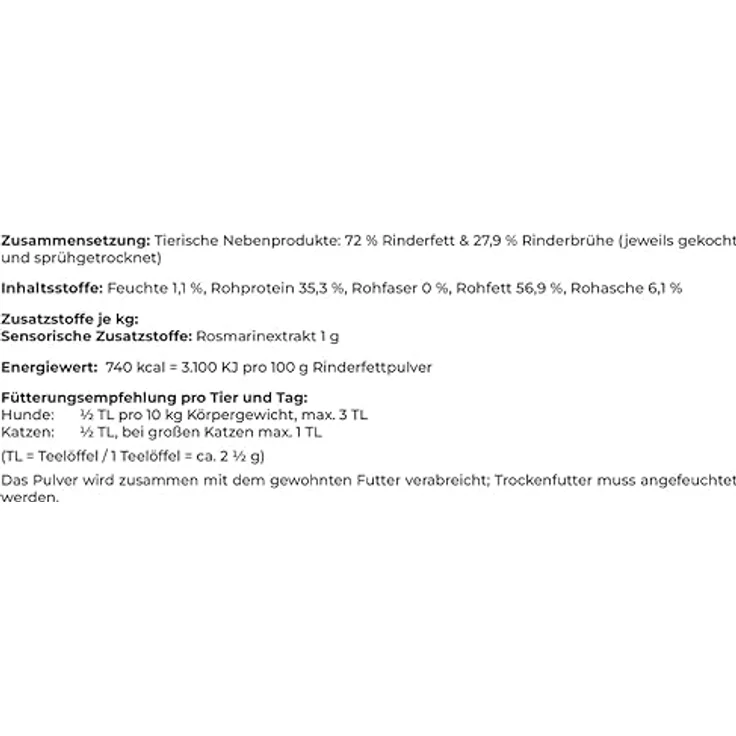 Canina Rinderfett Pulver 250g, natürliche Energiequelle für Hunde, geeignet für gesunde Gewichtszunahme und bessere Futteraufnahme – Bild 3
