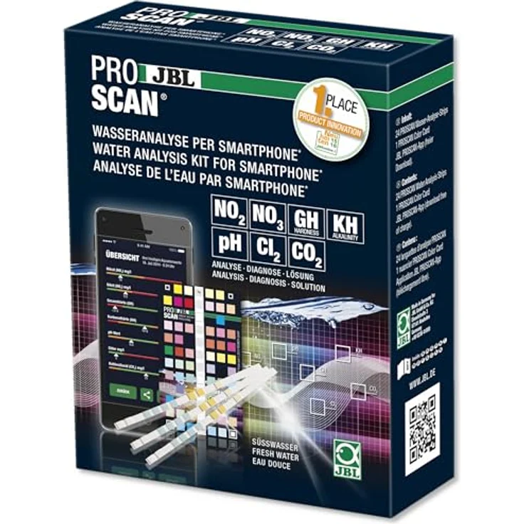 JBL ProScan 25420 Wassertest für Süßwasser-Aquarien, Smartphoneauswertung, 24 Teststreifen, ProScan App – Bild 1