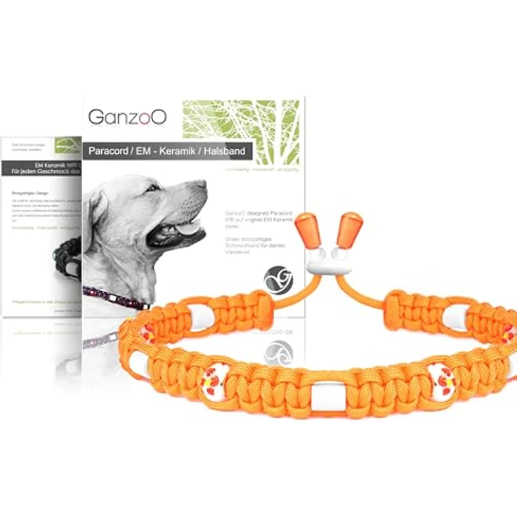 Ganzoo EM Keramik Zierhalsband für Hunde, handgeknüpft aus Paracord 550, weich und luftdurchlässig, verstellbar, Größe M 43-51 cm, Mango – Bild 1