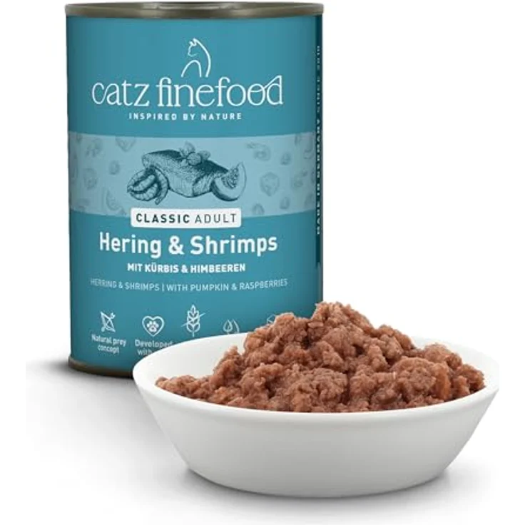 catz finefood Hering & Shrimps Classic Adult Katzenfutter nass, gluten- & getreidefrei, ohne Zuckerzusätze, Premium Qualität, Made in Germany (6 x 400g Dose) – Bild 2