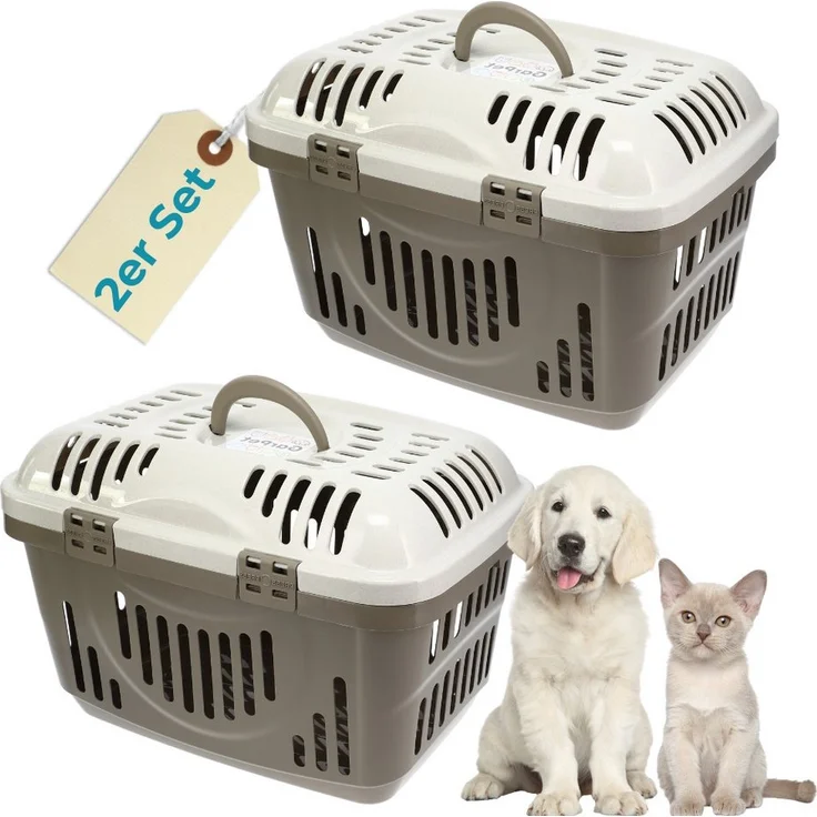 GarPet Tiertransportbox 2er Set, Dachöffnung für stressfreien Transport, Taupe, max. 8 kg, für Hunde und Katzen