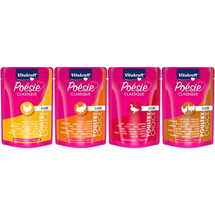 Vitakraft Poésie Classique Gelee, Katzen-Nassfutter ohne Getreide, 12x 85g, 4 Sorten (Huhn, Geflügel, Pute, Ente) – Bild 3