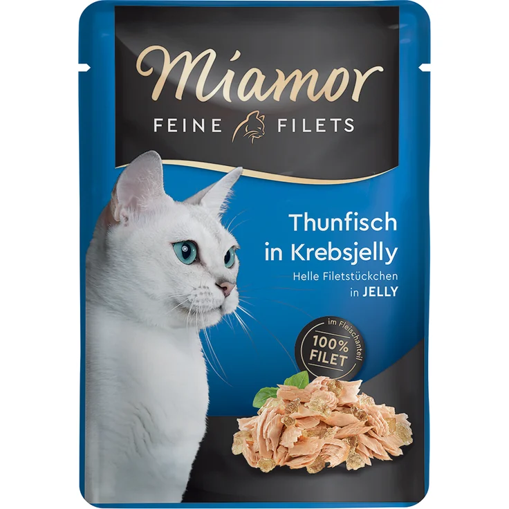 Miamor Feine Filets Sparpaket 24 x 100 g, Katzen-Nassfutter aus Thunfisch in Krebsjelly, leicht verdaulich und bekömmlich