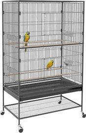 PawHut Vogelkäfig Vogelbauer, Vogelhaus mit Sitzstangen und Rollen, für kleine Vögel, Stahl, Grau, 94 x 57 x 153 cm