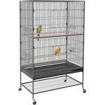 PawHut Vogelkäfig Vogelbauer, Vogelhaus mit Sitzstangen und Rollen, für kleine Vögel, Stahl, Grau, 94 x 57 x 153 cm