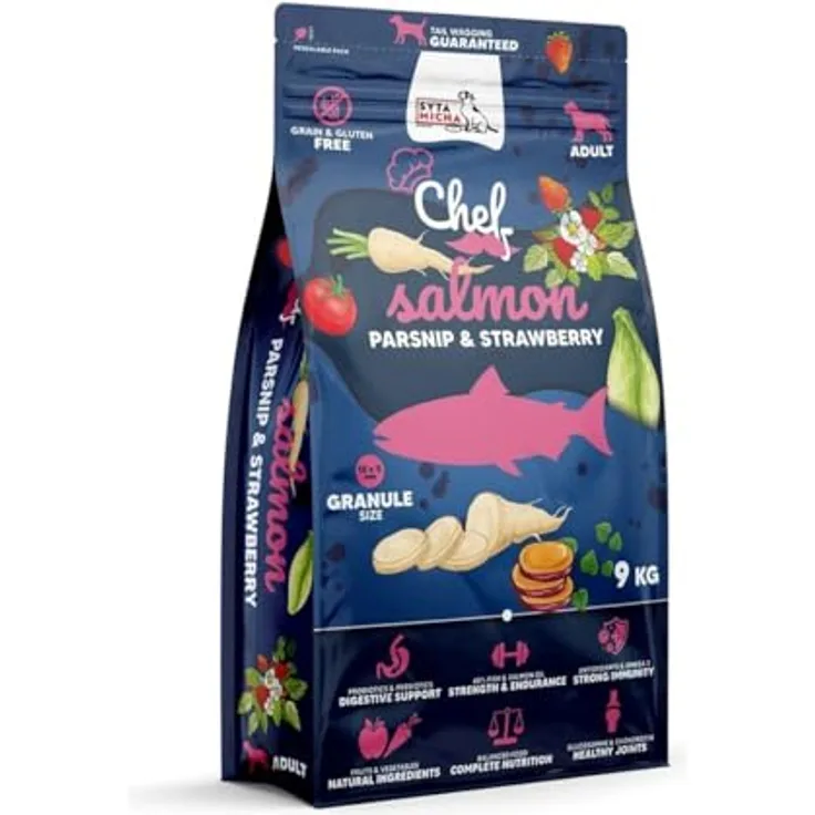 SYTA MICHA Cheffutter Erdbeere Lachs, qualitatives Hunde-Trockenfutter, 9 kg, mehrfarbig