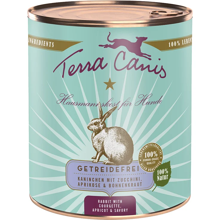 Terra Canis Getreidefrei 6 x 800 g, Nassfutter für Hunde mit Kaninchen, Zucchini, Aprikose und Bohnenkraut, 100% Lebensmittelqualität