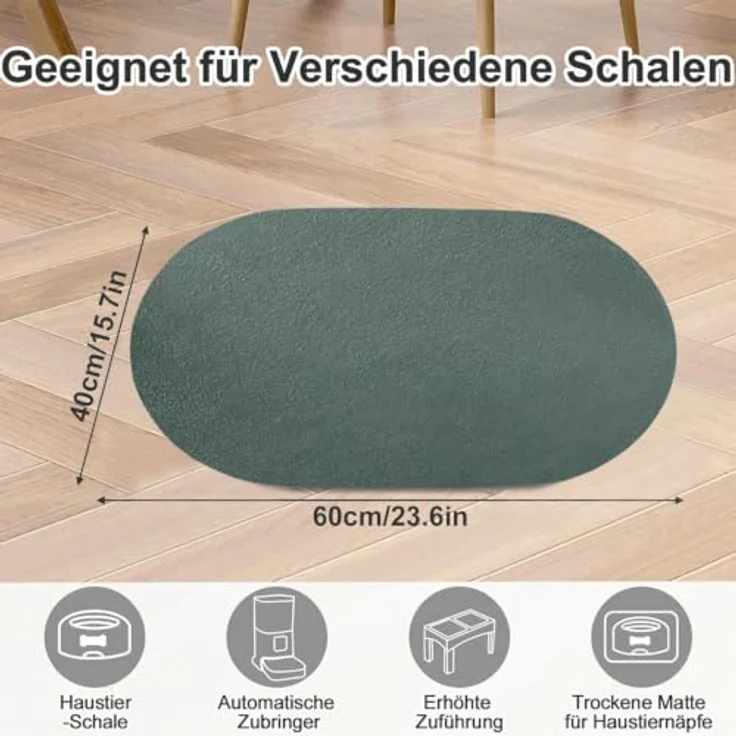 HAOLESHITE Napfunterlage Katzen Futternapf, rutschfest und schmutzabweisend, grün, 40 x 60 cm, für Hunde und Katzen – Bild 2
