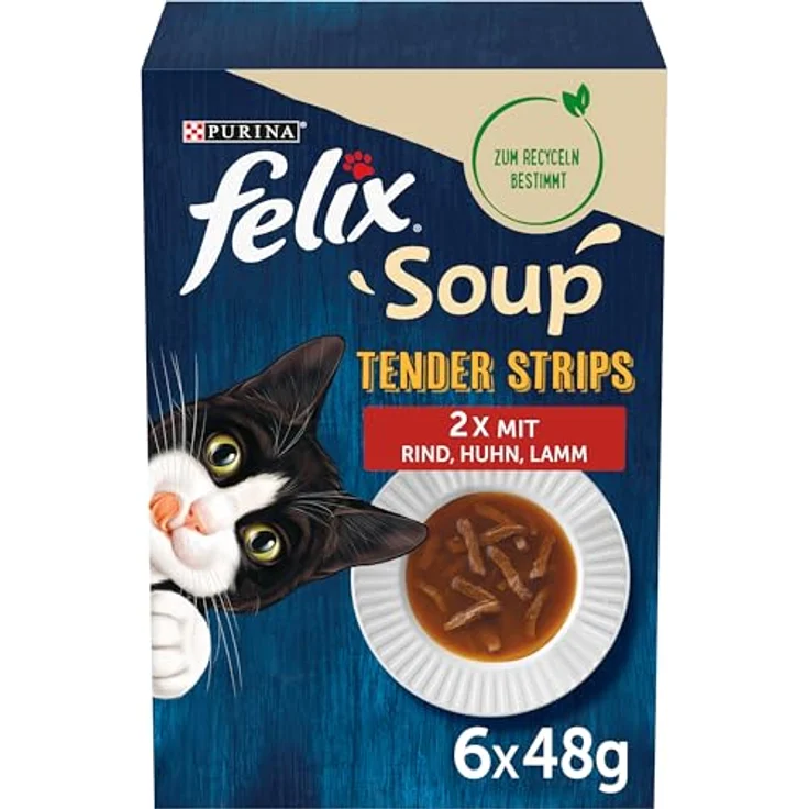 Felix Soup Tender Strips Suppe, 6x48g mit Rind, Huhn und Lamm, schmackhafte Brühe ohne künstliche Zusätze – Bild 1