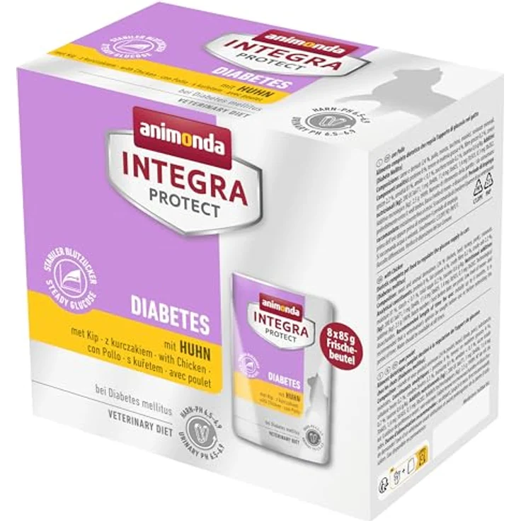 Animonda INTEGRA PROTECT Katzenfutter nass Diabetes mit Huhn, Diätalleinfutter für zuckerkranke Katzen, 8 x 85g, ohne Zuckerzusatz, hoher Proteingehalt – Bild 1