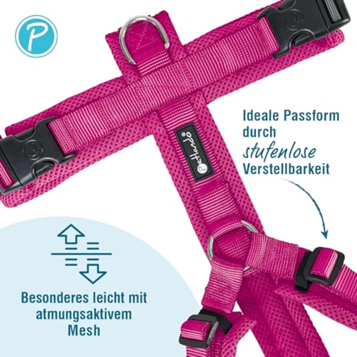 Petlando Hundegeschirr Y-Comfort, gepolstert, stufenlos verstellbar, leicht und atmungsaktiv, ergonomisch für sehr große Hunde, Fuchsia, XL – Bild 2