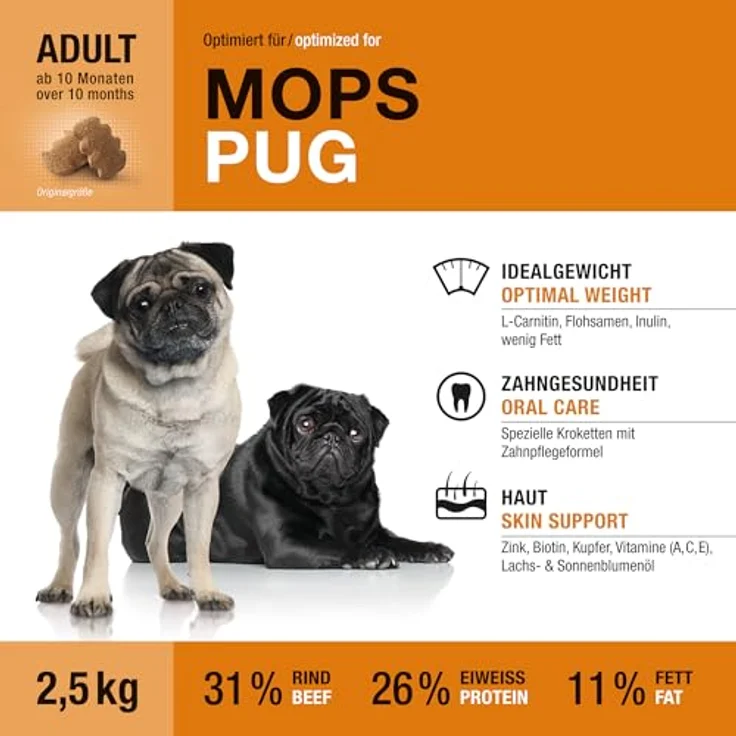Wildsterne Breed Selection Mops, 2,5 kg, artgerechtes Trockenfutter mit Rind, getreidefrei und hypoallergen – Bild 2