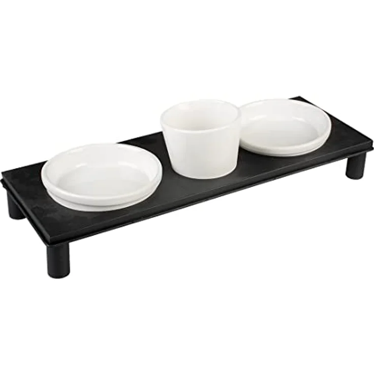 duvoplus, Dinner Set Stone Up Rechteckig, 200 ml – 41 x 14,5 cm weiß/schwarz, Ständer aus Stahl, glasierte Keramik, für Nassfutter, Trockenfutter und Wasser, spülmaschinenfest – Bild 2