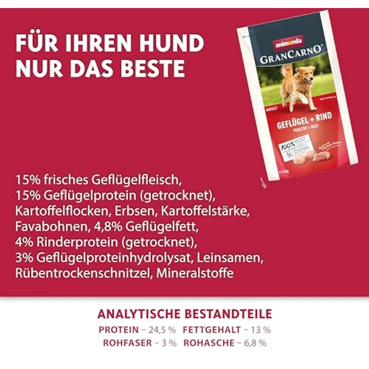 animonda GranCarno Adult Hundetrockenfutter getreidefrei Geflügel + Rind, 12 kg, Trockenfutter ohne Gluten und Weizen für hohe Bekömmlichkeit – Bild 4