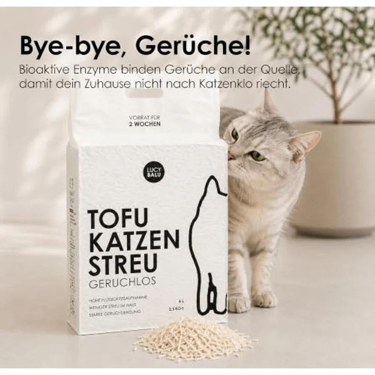 LucyBalu® TOFU Katzenstreu klumpend, staubarm, spülbar – Lavendel, geruchsbindend – Bild 5