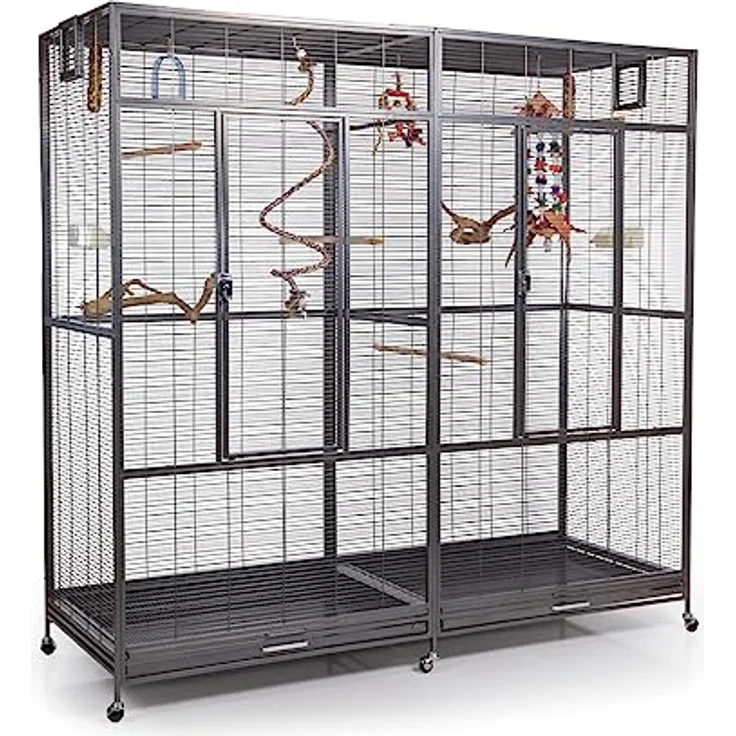 Montana Cages New Sydney II, Premium Vogelkäfig XXL für Sittiche und Finken, Antik Edition, inkl. 2 Näpfe & Sitzstangen, 6 Lenkrollen, AVILON Pulverbeschichtung, ca. 180 x 70 x 180 cm – Bild 1