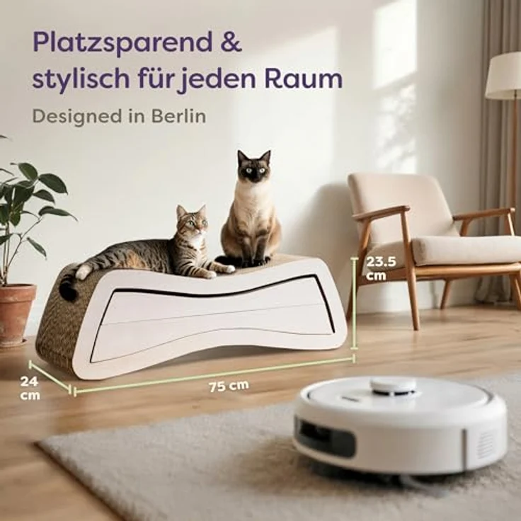 Knupis Kratzbrett Katze XXL Mountain Weiß 75 cm – 3-in-1 Kratzpappe für langanhaltenden Kratzspaß, platzsparend und pflegeleicht – Bild 3