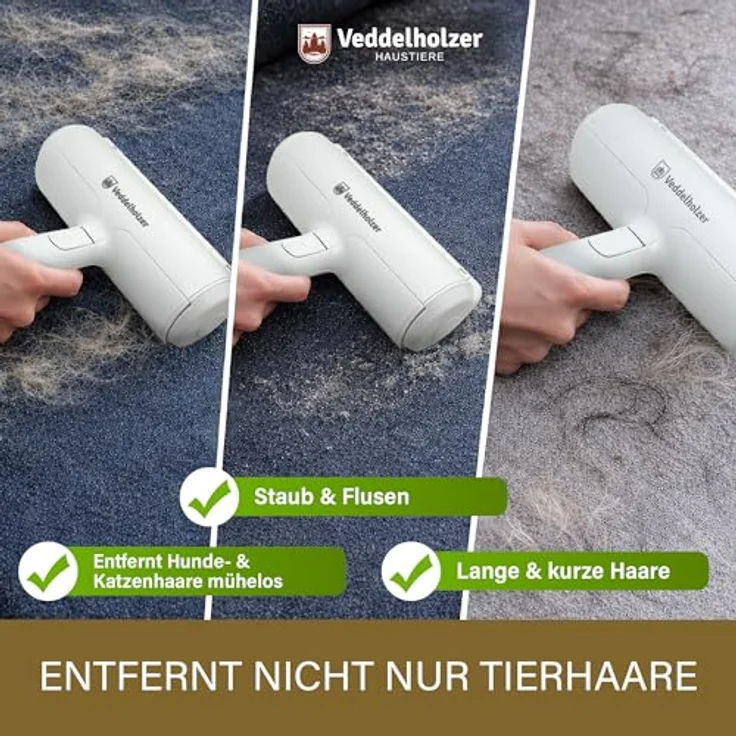 Veddelholzer Tierhaarentferner 2-in-1 Set mit Fusselroller, wiederverwendbar und abwaschbar, effektive Haarentfernung für Möbel, Kleidung und Autositze – Bild 2