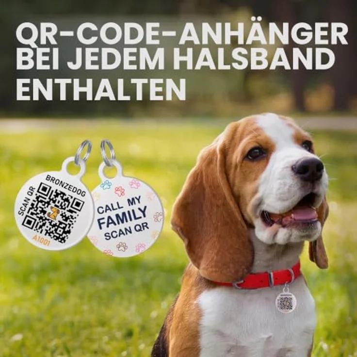 BRONZEDOG Hundehalsband gerolltes Leder mit QR-ID-Tag, verstellbar, rund, Denim, 40-48 cm – Bild 4