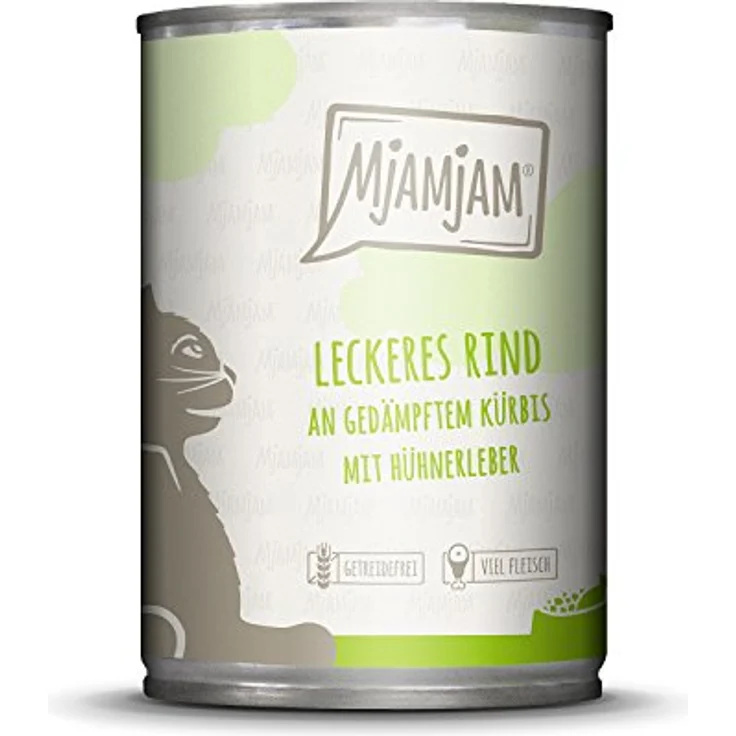 MjAMjAM Premium Nassfutter für Katzen, leckeres Rind an gedämpftem Kürbis, getreidefrei, 1 x 400 g, hoher Fleischanteil – Bild 1
