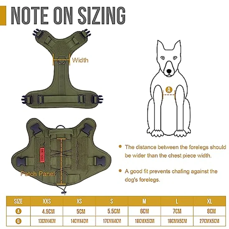 OneTigris FIRE WATCHER Hundegeschirr, Taktisches Sicherheitsgeschirr aus 1000D Nylon mit 1 Griff und 2 D-Ringen, Größe M, Grün – Bild 3