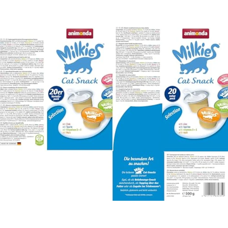 Animonda Milkies Mixpaket 1 Selection, Katzensnack mit 4 Sorten, 20 x 15 g, milchiger Snack, glutenarm, leicht verdaulich – Bild 9