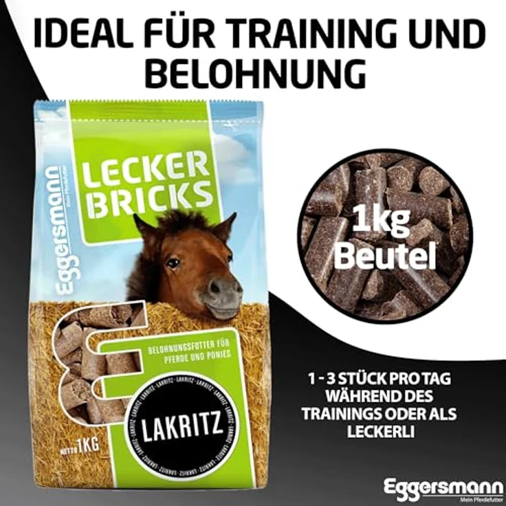 Eggersmann Lecker Bricks Lakritz, Pferdeleckerlis zur Belohnung, 1kg, natürlicher Kräuter-Geschmack – Bild 4
