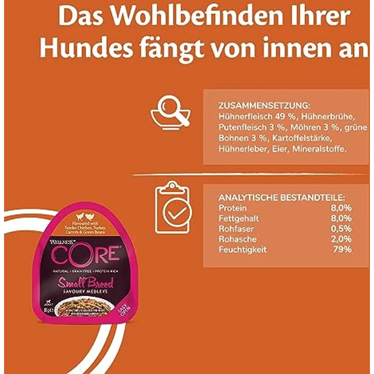 Wellness CORE Small Breed Savoury Medleys, Hundefutter nass für kleine Hunde, Farmer Selection Mix, 6 x 85 g, getreidefrei, hoher Fleischanteil, ohne Zuckerzusatz – Bild 5
