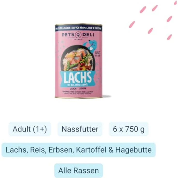 Pets Deli Classic Nassfutter für Hunde mit Lachs, 50% Lachs, 6x750g, ohne Getreide und Zuckerzusätze – Bild 2