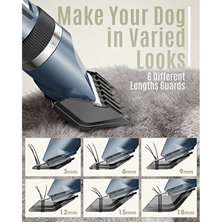 oneisall P2 Hundeschermaschine, kabellose Tierhaarschneidemaschine mit leisen 50dB, inkl. 6 Aufsätzen und abwaschbarem Messer (Blau) – Bild 5