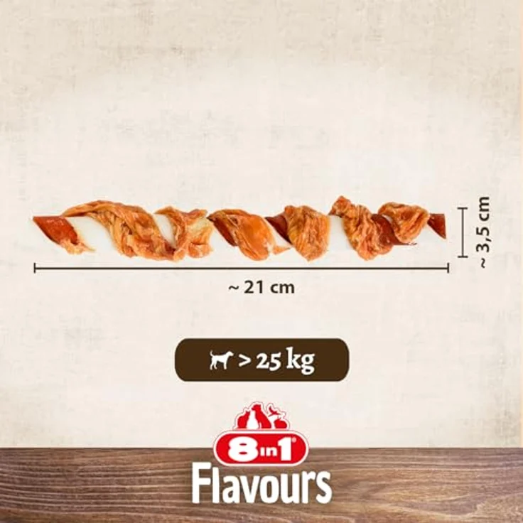 8in1 Triple Flavour Mega Twisted Sticks, große Kaustangen mit Hähnchenfilet, Schweine- und Rinderhaut, 140g Beutel (2 Stück) – Bild 5
