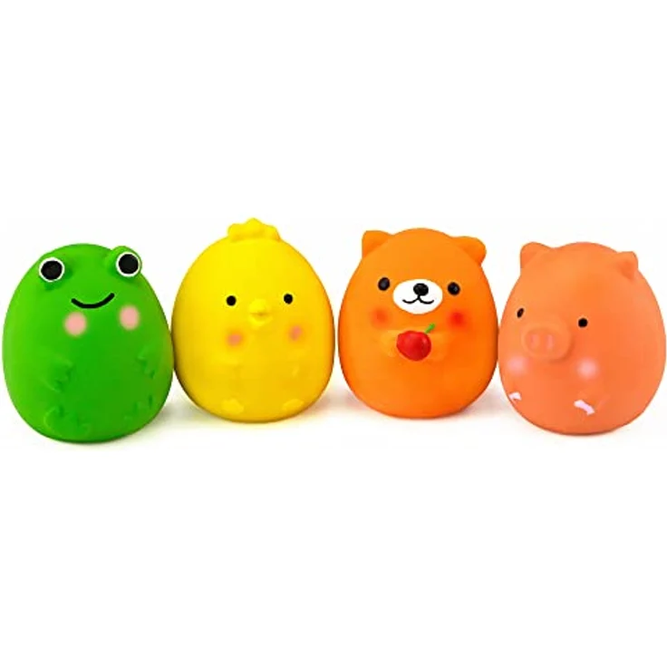 Chiwava 4 Stücke Quitschende Hundespielzeuge aus 100% natürlichem Latex, lustige Tier-Set für kleine Hunde, 6 cm, inklusive Küken, Piggy, Bär und Frosch – Bild 2