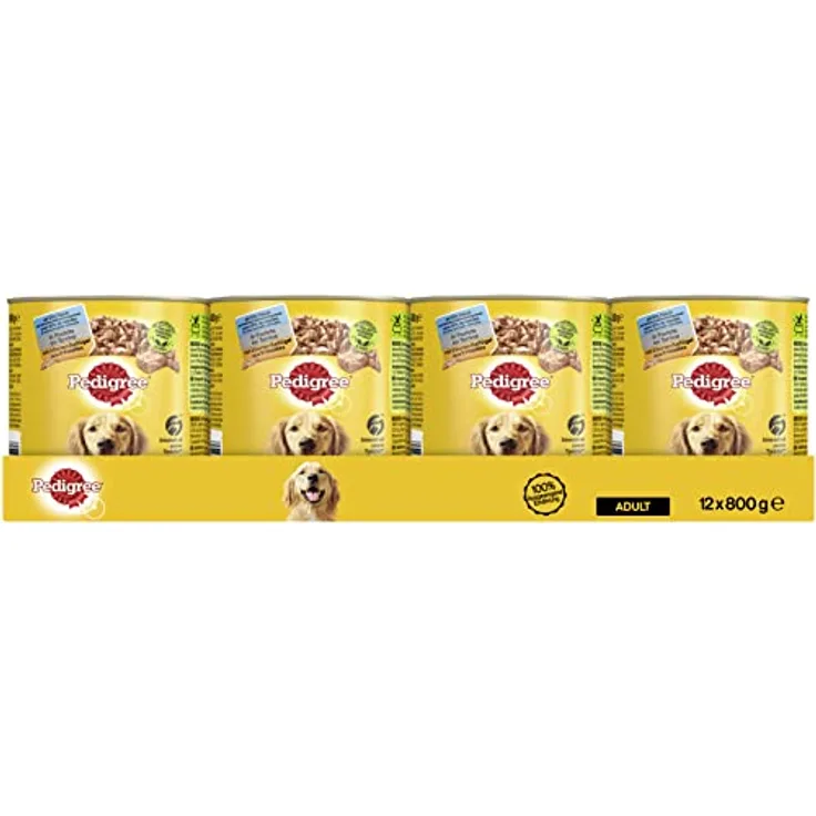 Pedigree Dose Adult mit 5 Sorten Geflügel, 12er Pack (12 x 800 g) - Vollwertiges Hunde-Nassfutter für gesunde Ernährung, ohne künstliche Zusatzstoffe