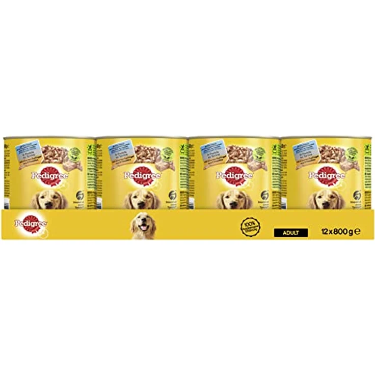 Pedigree Dose Adult mit 5 Sorten Geflügel, 12er Pack (12 x 800 g) - Vollwertiges Hunde-Nassfutter für gesunde Ernährung, ohne künstliche Zusatzstoffe – Bild 1