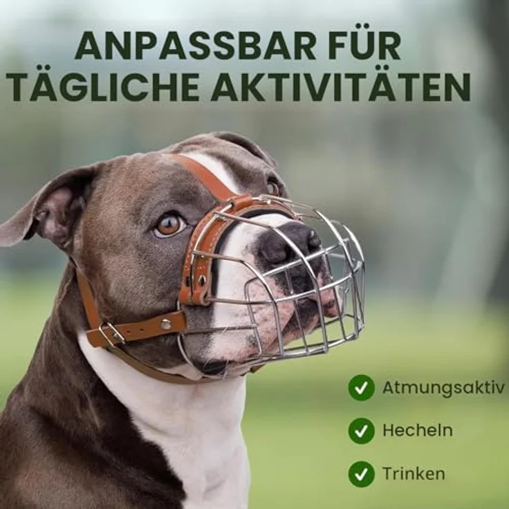 BRONZEDOG Metall-Maulkorb für große Hunde, Amstaff Drahtkorb mit verstellbaren Lederriemen und Neopren-Polsterung, Braun – Bild 5