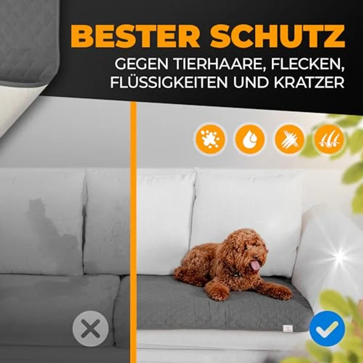 SympaTierisch wasserdichte Hundedecke, robuste Hundematte für Sofa & Bett, rutschfest, waschbar bei 40°C, 100 x 80 cm, grau – Bild 2