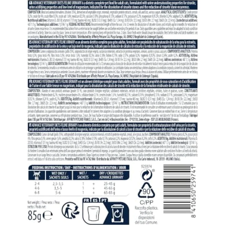 Affinity Advance Veterinary Diets Urinary, Katzenfutter-Multipack für Diät-Alleinfuttermittel, Unterstützung bei Struvitsteinen & Harnwegserkrankungen, 12 x 85 g – Bild 3