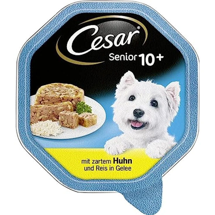 Cesar Senior 10+ Schale, 14 x 150 g, Hundefutter mit zartem Huhn und Reis in Gelee, speziell für Hunde ab 10 Jahren – Bild 1