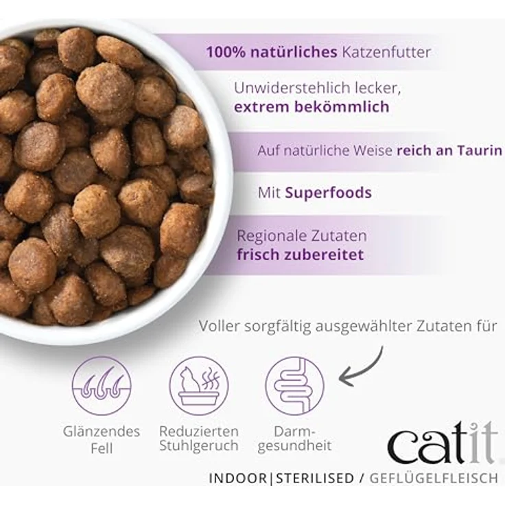Catit Recipes - Premium Trockenfutter für Katzen mit Geflügelfleisch, Alleinfuttermittel für sterilisierte, im Haus lebende Katzen, 2kg, ohne Getreide – Bild 4