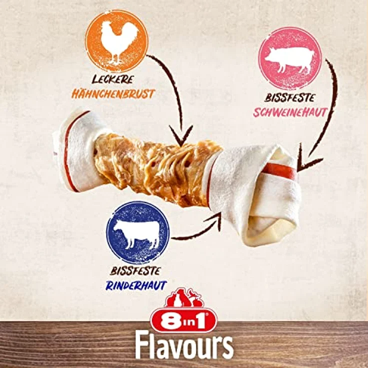 8in1 Triple Flavour Kauknochen L, Hundesnack für große Hunde, 3 x 85 g, hochproteinreich und zäh für anhaltenden Kauspaß – Bild 4