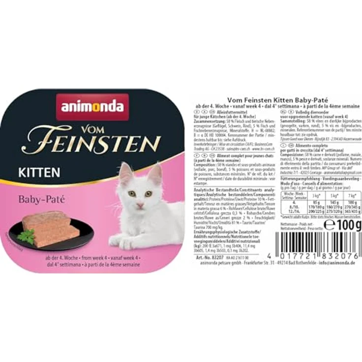 animonda Vom Feinsten Kitten Baby-Paté, 32 x 100 g, Nassfutter ohne Getreide und Zucker für Kätzchen ab der 4. Woche, zart-cremige Konsistenz – Bild 5