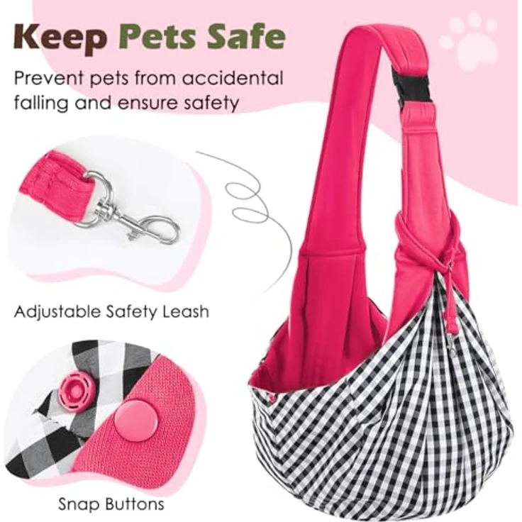 Pawaboo Hundetragetasche Welpen, Tragbare Transporttasche für Hunde bis 12 lbs, Verstellbares Tragetuch mit Sicherheitsgurt, Outdoor Umhängetasche für kleine Haustiere, Magenta – Bild 4