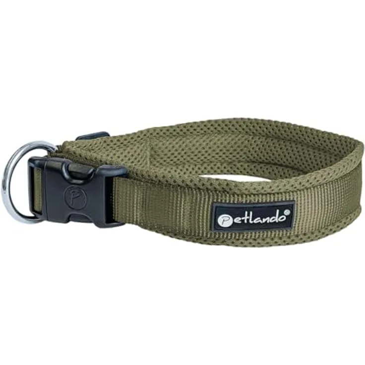 Petlando Mesh Hundehalsband XXS 30-35cm, leicht, atmungsaktiv, weich gepolstert, stufenlos verstellbar, robust in Olive