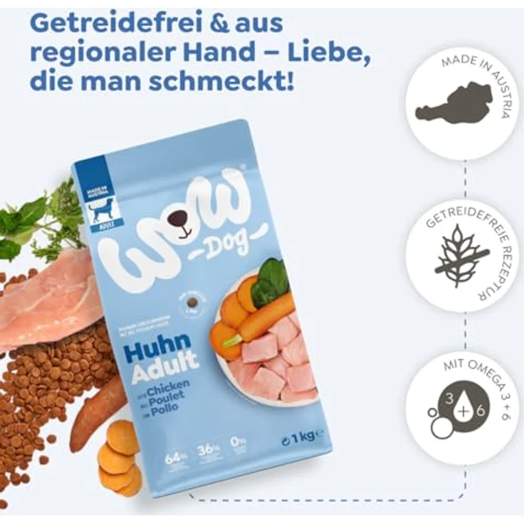 WOW Adult Huhn, Trockenfutter für Hunde, getreidefrei, 6 kg, reich an Omega-3 und -6 Fettsäuren, aus Österreich – Bild 5